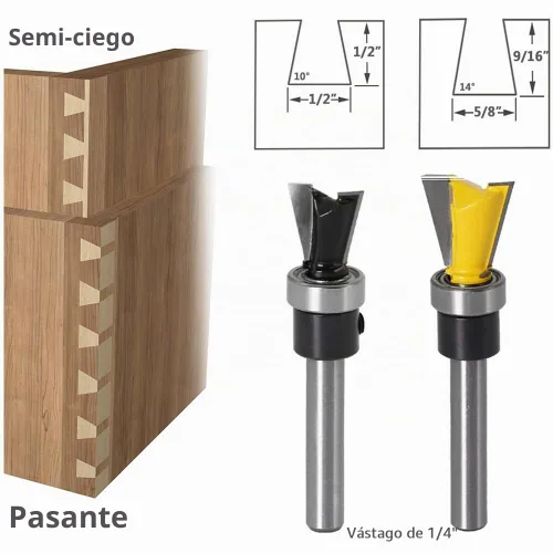Vista 2 de Wolfride Juego de brocas de enrutador de cola de milano con rodamiento para cortador de carpintería, mango de 1/4 de pulgada, 2