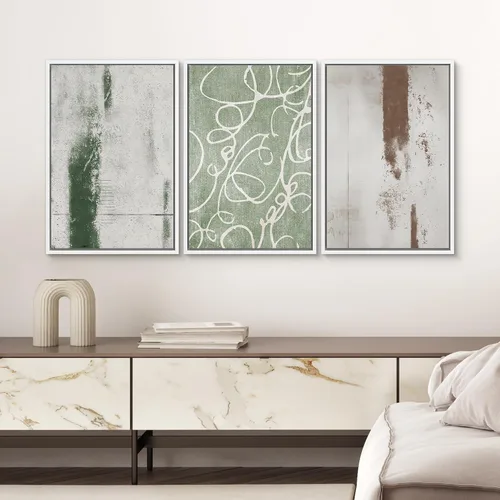 Vista 122 de SIGNWIN Lienzo enmarcado para pared, juego de arte neutro de bosque brumoso, ilustraciones en tono tierra, arte moderno, decorativo, bohemio