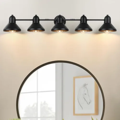 Vista 8 de Bairth - Lámpara de baño, 3 luces de metal negro sobre espejo