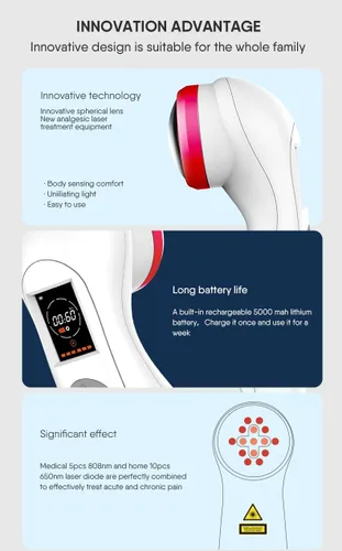 Vista 5 de Dispositivo de terapia de luz roja fría LLLT 650nm y 808nm para el alivio del dolor muscular, uso de cara y cuerpo para humanos y mascotas
