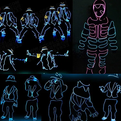 Vista 7 de JIGUOOR - Tira de luces de neón brillantes con cable EL y paquete de baterías, de 9.8 pies, 360 ° de iluminación, para bricolaje, festivales, Azul