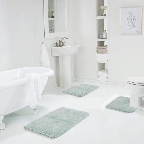 Vista 3 de Walensee - Juego de tapete antideslizante para baño, mullido, de suave microfibra, absorbente de agua, lavable a máquina, alfombra de felpa gruesa
