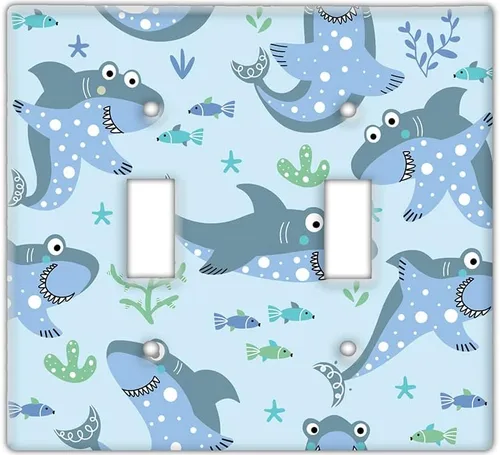 Vista 11 de Decorative Wall Switch Cover Plate - Baby Shark Decor Switch Plate - Makes a Great Nursery Decor With Lots of Blues (Double Blank Cover)