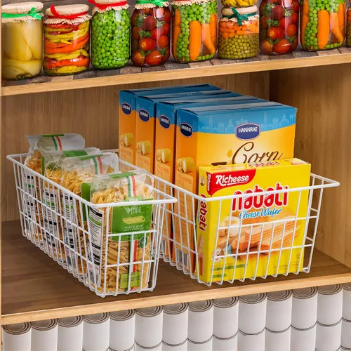 Vista 5 de iPEGTOP Juego de 6 cestas de almacenamiento de alimentos de alambre de metal con asas para organizar armarios de cocina, estante de despensa, baño