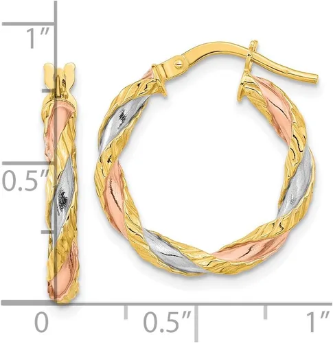Vista 2 de FJC Finejewelers Pendientes de aro retorcidos en oro amarillo de 14 kt con textura de rodio rosa y blanco, 0.827 x 0.787 in, Metal, No es una piedra