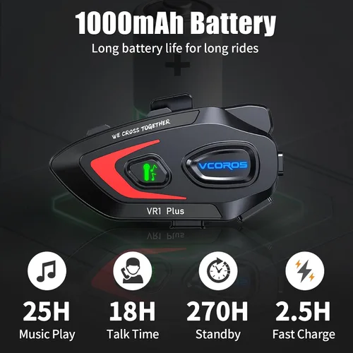 Vista 4 de VCOROS Auriculares para casco de motocicleta, intercomunicador de casco de 2 vías para 2 conductores, para compartir música, resistente al agua