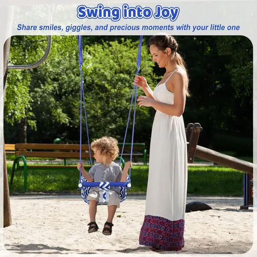 Vista 5 de Cómodo asiento de columpio para niños, columpio de bebé resistente, columpios de árbol colgantes de lona with Adjustable Rope, Safety Harness