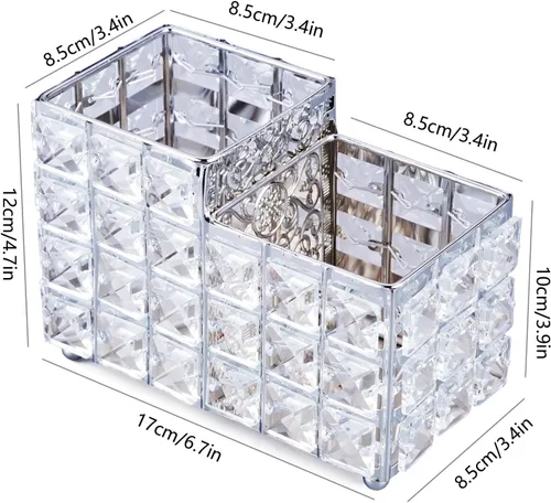 Vista 2 de K COOL Soporte para brochas de maquillaje de cristal, 2 ranuras hexagonales para cosméticos, delineador de ojos, taza de exhibición, organizador