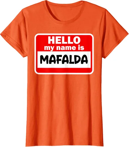 Vista 10 de Mafalda Hello Hi My Name Is Camiseta con nombre en camiseta personalizada, Negro