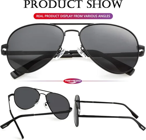 Vista 6 de AIEYEZO Gafas de sol polarizadas clásicas de aviador para hombres y mujeres, bisagra de resorte, marco de metal, protección UV400