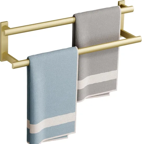 Vista 10 de SAYAYO Barra doble de toallas para baño, toallero de baño de 24 pulgadas de níquel cepillado, soporte de toalla montado en la pared, acero