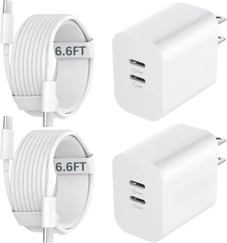 Vista 21 de Cargador para teléfono 15/16/17 Pro Max de carga rápida, bloque de carga USB C de doble puerto de 20 W con cable de carga USB C a C de 6.6 pies