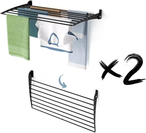 Vista 33 de foxydry Rejilla de secado plegable para montar en la pared, plegable que ahorra espacio, 24 pulgadas Negro - Cerrando