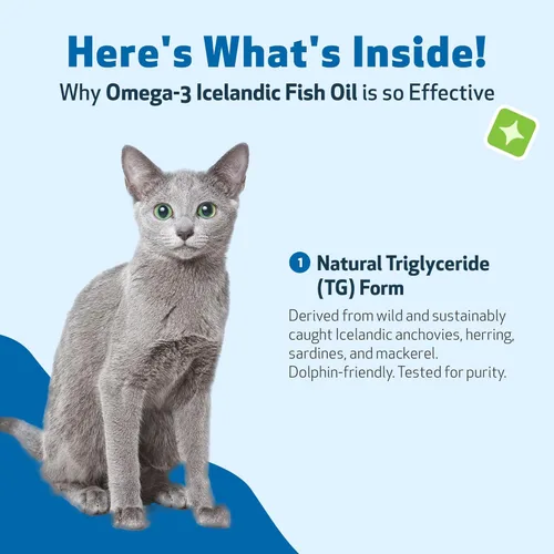 Vista 6 de Pet Wellbeing Aceite de pescado islandés omega-3 para gatos, pescado capturado en la naturaleza, pescado de agua fría, piel y pelaje saludables