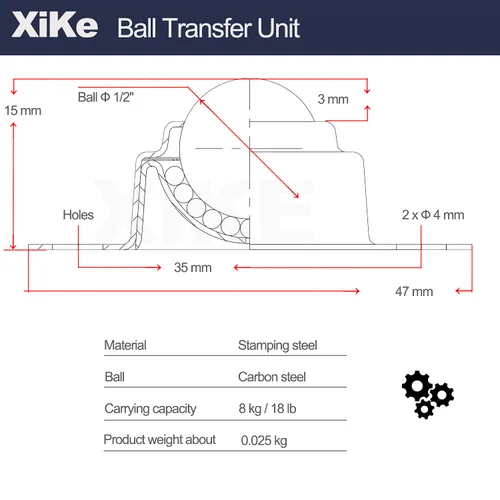 Vista 2 de XiKe 4 rodamientos de transferencia de bolas de rodillo de 1/2 pulgada, ruedas universales de bolas de rotación de 360º, unidad de transferencia
