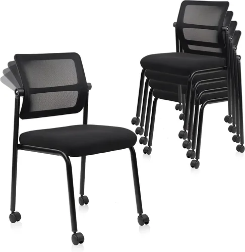 Vista 10 de CLATINA Silla apilable de oficina y sala de espera sin brazos con ruedas, sillas apilables de malla para recepción de invitados con respaldo
