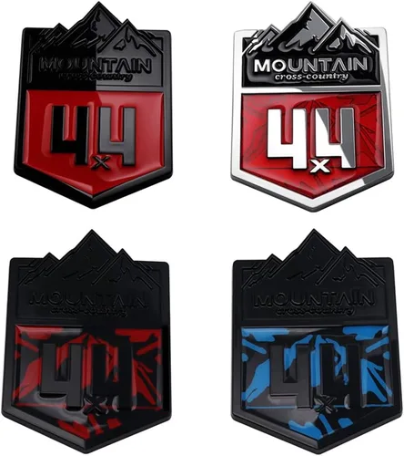 Vista 4 de 1 calcomanía de metal de montaña 4 x 4 para automóvil de campo traviesa, para carreras todoterreno (color negro y rojo)