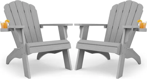 Vista 20 de YEFU Silla Adirondack de gran tamaño con soporte para tazas, silla para fogata de plástico para exteriores, resistente a la intemperie, silla