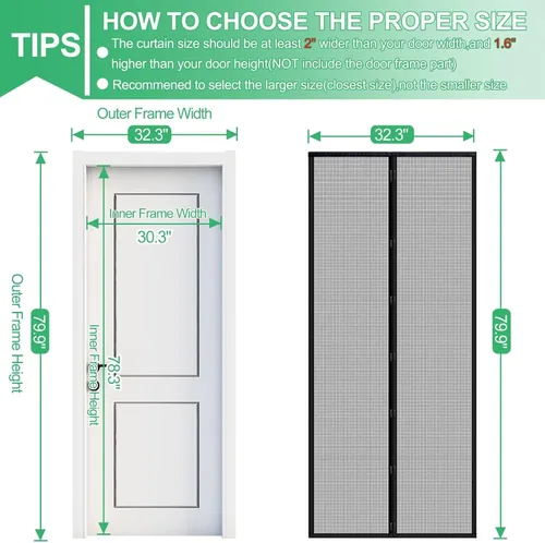Vista 2 de RELIANCER Pantalla Magnética de Puerta de Fibra de Vidrio, Se Ajusta a Puerta de Tamaño 30"x78", Malla de Puerta de Cierre Automático con Imanes