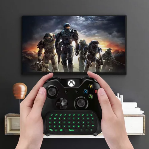 Vista 7 de TiMOVO Green Backlight Keyboard for Xbox One Xbox Series XSWireless Chatpad Message KeyPad with Headset Audio JackMini Game Keyboard Fit Xbox