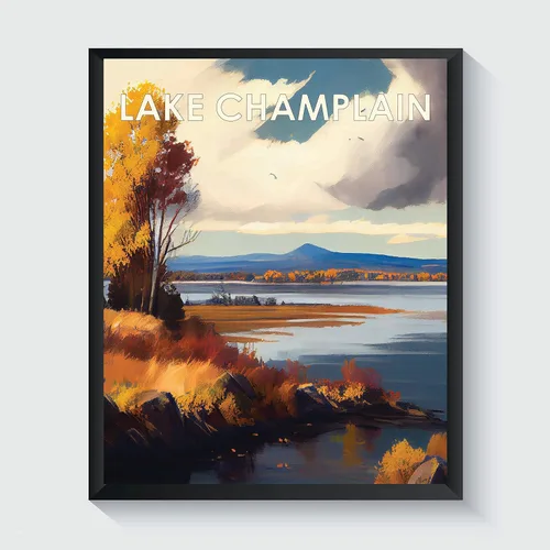 Vista 46 de Yellowstone Lake - Póster impreso artístico, ilustración, arte de pared, decoración de paisaje retro, paisaje, obra de arte para decoración de Lago