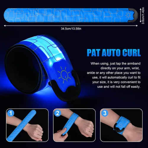Vista 2 de Aucuu Brazalete LED Recargable (Paquete de 2), Equipo Reflectante de Alta Visibilidad para Correr, Luces para Corredores, Brazaletes Luminosos