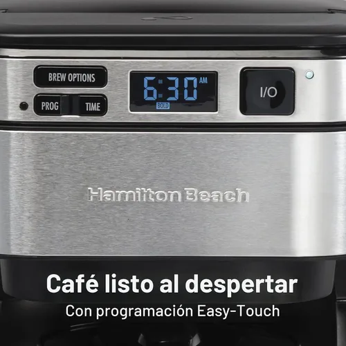 Vista 3 de Hamilton Beach Cafetera programable, 12 tazas, acceso frontal fácil de llenar, negro (46310) y filtro permanente Hamilton Beach en tono dorado, se
