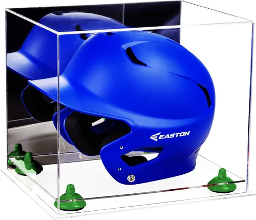 Vista 109 de Better Display Cases Vitrina acrílica para casco de bateo de béisbol con espejo, elevadores rosados, montaje en pared y base de espejo (V22/A012)