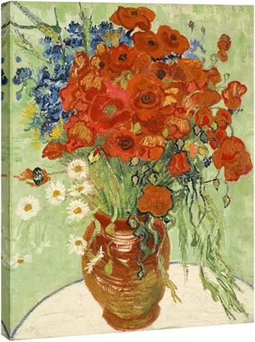 Vista 14 de Wieco Art - Arte enmarcado para pared de "Varios amapolas rojas y margaritas" por Vincent Van Gogh, reproducción de pinturas, lienzos abstractos