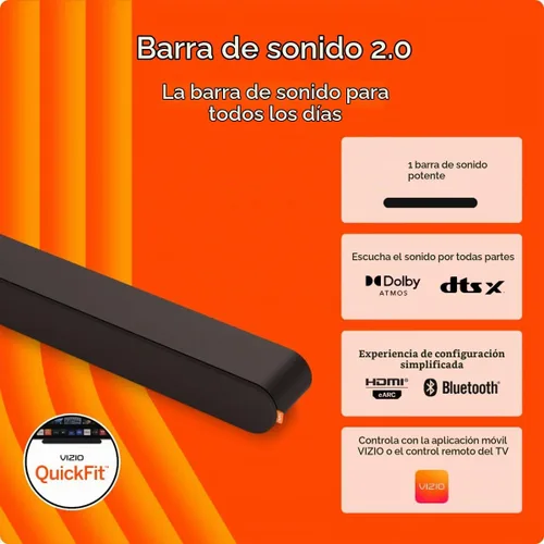 Vista 2 de VIZIO Barra de sonido 2.0 con Dolby Atmos y DTS:X, altavoz Bluetooth, compatible con QuickFit™ - SV200M-08 (nuevo, modelo 2024)