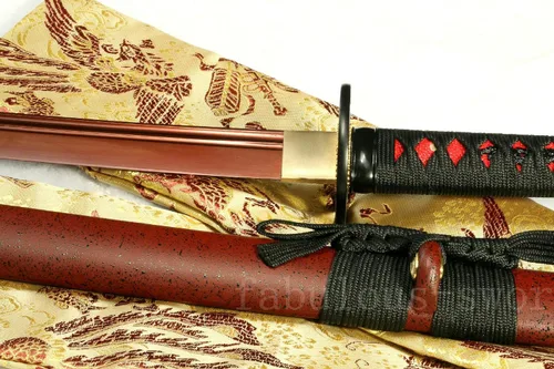 Vista 2 de GLW Espada 41' 1095 Acero Rojo UNOKUBI-ZUKURI Hoja hecha a Mano Samurai Japonés Katana