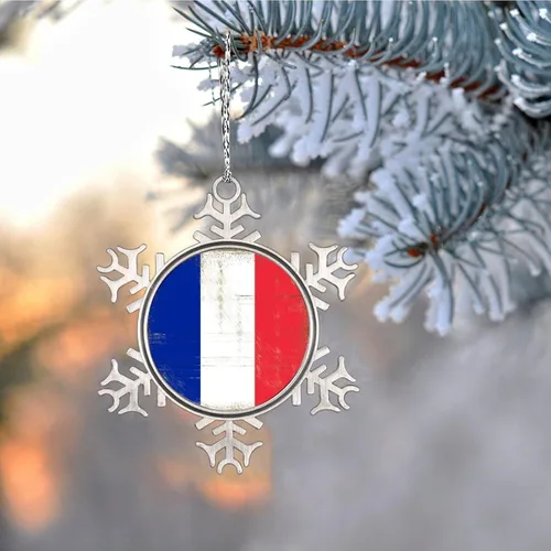 Vista 5 de Adornos de copo de nieve con la bandera nacional de Francia, adornos de árbol de Navidad de Francia, recuerdo de la ciudad del país, adornos