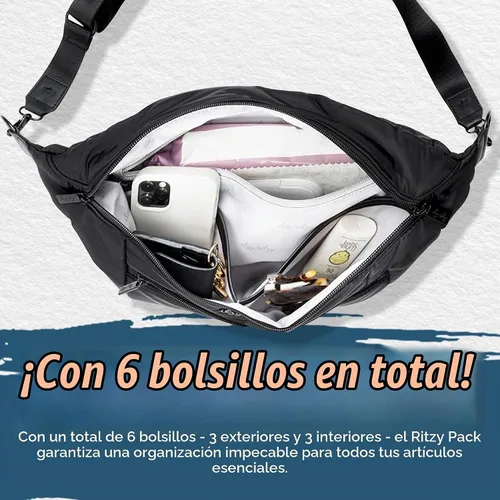 Vista 4 de Itzy Ritzy Riñonera para pañales, bolsa cruzada con cambiador (negro)