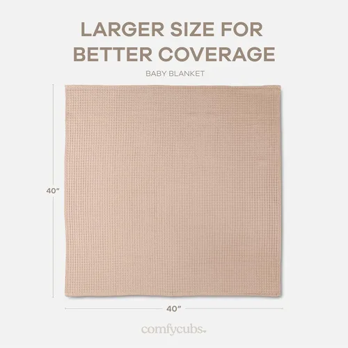 Vista 4 de Comfy Cubs Manta de bebé con tejido de punto gofre, manta de algodón de 40 x 40 pulgadas con diseño texturizado, manta ligera para cama, cuna Blush