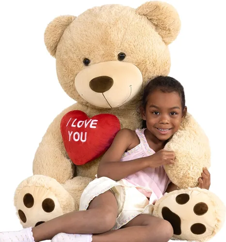 Vista 5 de MaoGoLan Oso de peluche gigante de 52" Oso de peluche - Te amo Corazón rojo Oso de peluche grande para regalo de San Valentín, aniversario, larga