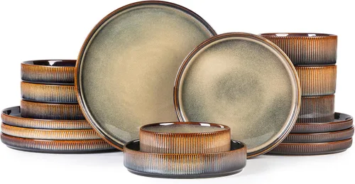Vista 10 de TheTerra Juego de vajilla de cerámica para 4, juego de 12 platos y cuencos ligeros de porcelana, resistente a los arañazos, apto para horno