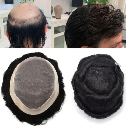 Vista 18 de Toupee - Sistema de cabello para hombre, monofilamento fino duradero, monofilamento europeo de repuesto para hombres, piezas de pelo