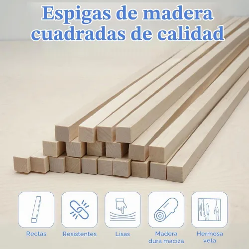 Vista 2 de Varilla cuadrada de madera para manualidades, 1/4 pulgadas x 12 unidades, 10 palos de madera para manualidades, adornos de madera y fabricación