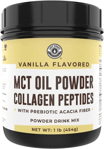 Vista 9 de MCT Aceite en polvo con fibra de acacia y péptidos de colágeno – Proteína de colágeno prebiótico, 0.31 onzas de MCT de cocos, crema de café keto sin