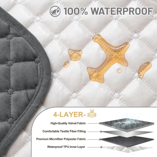 Vista 3 de Fundas de sofá seccional para perros 100% impermeables, funda de sofá en forma de L para esquinas, de terciopelo, lavable, antideslizante, para Gris
