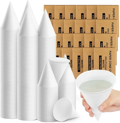 Vista 10 de Roshtia 100 tazas de cono de papel de 6 onzas gruesas desechables para hielo afeitado, dispensador de enfriador de agua para granizados