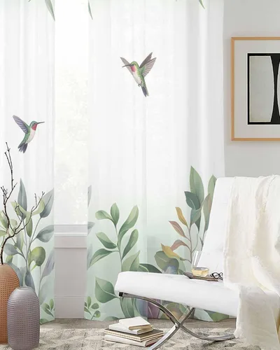Vista 3 de Cortinas traslúcidas de eucalipto verde de 63 pulgadas de largo, juego de 2 paneles de cortinas para cocina, dormitorio, sala de estar, puerta