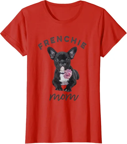 Vista 65 de Camiseta Bulldog Francés para Mujer, Frenchie Mom, Flor, Negro, S
