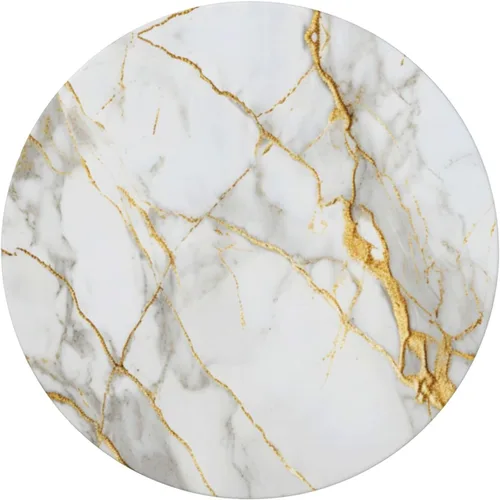 Vista 2 de Mantel redondo de mármol blanco dorado con borde elástico, mantel decorativo para el hogar, cocina, comedor, fiesta, S (se adapta a 40-45 pulgadas)