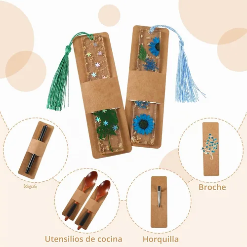 Vista 4 de Fumete 50 piezas de fundas de marcapáginas de resina a granel de 5.9 x 1.8 pulgadas, fundas de papel kraft para marcapáginas, tarjetas
