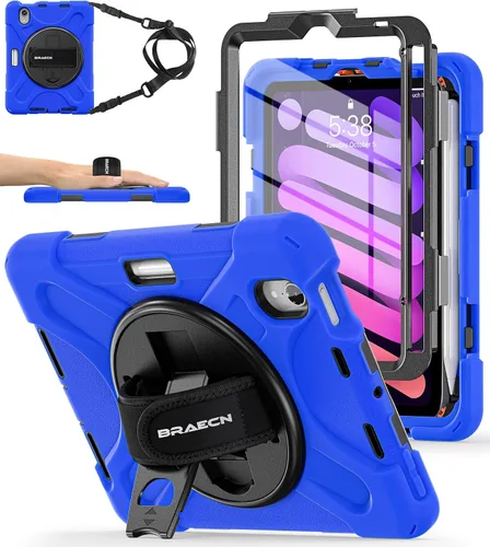 Vista 16 de BRAECNstock para Apple iPad mini 5/4 Funda 2019/2015 19,9 cm, Funda Protectora a Prueba de Golpes con Soporte para Lápices, Correa Giratoria