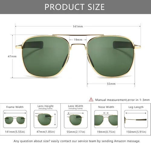 Vista 6 de SUNGAIT Gafas de sol polarizadas estilo militar Pilot Aviator para hombre con patillas de bayoneta