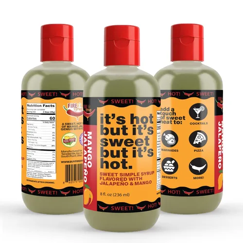 Vista 4 de Fire Syrup - Jarabe simple de mango y jalapeño - ¡Está caliente pero es dulce pero está caliente! - Botella de 8 onzas de jarabe simple con infusión