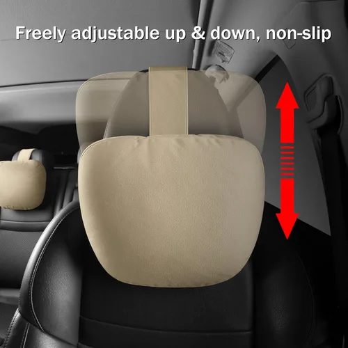 Vista 5 de 2 piezas de almohada de cuello para coche para reposacabezas, cojines de apoyo para asientos de conducción, microfibra de terciopelo, poliéster