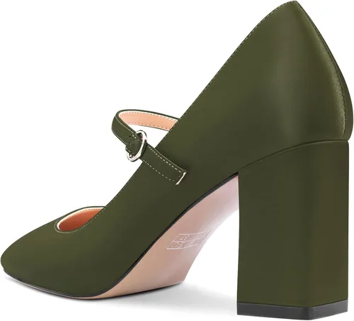 Vista 3 de HEUIVZAR Zapatos Mary Jane para mujer, tacón medio, grueso, tacón medio, sin cordones, para boda, satén, 3 pulgadas